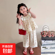 新款女童夏季無(wú)袖套裝蕾絲邊褲子甜美上衣公主風(fēng)背心裙娃娃領(lǐng) 紅色小蘋(píng)果 110 cm