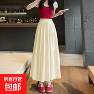 法式清純風(fēng)白色半身裙女夏季高腰顯瘦垂感a字裙中長款蓬蓬蛋糕裙 1022洋氣杏#溫柔風(fēng)減齡蛋糕裙 S 推薦【85-95斤】