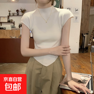 不規則半高領(lǐng)純色短袖針織衫女2025夏修身顯瘦氣質(zhì)短款上衣XC 20白色 均碼