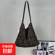 韓版ins風(fēng)燈芯絨碎花大容量單肩包 棕色豹紋/ 均碼
