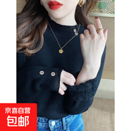 毛衣女冬新款春秋季半高領(lǐng)針織衫女士打底衫修身顯瘦蕾絲內搭上衣 黑色【冬季厚款】 L 【115-140斤】