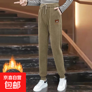 加絨/不加絨2025新款哈倫褲寬松顯瘦松緊腰束腳小熊刺繡運動(dòng)褲潮 卡其色【加絨復合北極絨】 M 【建議80-100斤】
