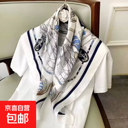 棉麻圍巾女春秋薄款方巾絲巾三角巾韓版百搭冬季保暖護頸圍脖披肩 航海 65*65CM