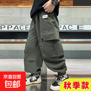 男童工裝褲2025新款兒童速干防蚊褲中大童秋季長褲男孩褲子寬松版 RWC-K206【軍綠色工裝束腳褲】 130