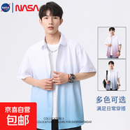 NASALIKE2025夏季薄款漸變色花紋寬松休閑花襯衣日系半袖上衣服 藍(lán)色 -NASA-2357襯衫 2XL 【130-150斤】