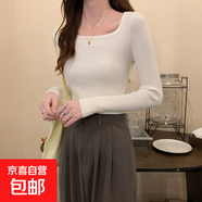 方領(lǐng)修身長袖打底衫2025秋季新款韓版低領(lǐng)內(nèi)搭毛衣女針織上衣QM 白色 均碼