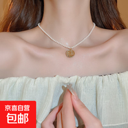 真金電鍍珍珠串珠蝴蝶結(jié)項(xiàng)鏈小眾百搭通勤鎖骨鏈情人節(jié)禮物飾品女 50#項(xiàng)鏈-金色-白色（真金電鍍）