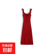 法式復古感酒紅色吊帶連衣裙女夏新款氣質(zhì)收腰顯瘦包臀長(cháng)裙子 酒紅色 XL