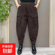 秋冬季女士褲子加絨加厚新款時(shí)尚百搭大碼女褲寬松厚款休閑燈籠褲 咖色【春秋薄款】 3XL 【建議145-160斤】
