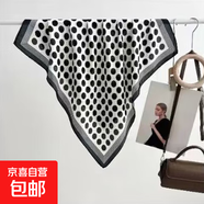 棉麻圍巾女春秋薄款方巾絲巾三角巾韓版百搭冬季保暖護(hù)頸圍脖披肩 黑白波點(diǎn) 65*65CM