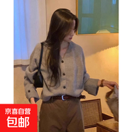 法式圓領(lǐng)系帶針織衫毛衣女春秋新款時(shí)尚氣質(zhì)開(kāi)衫長(cháng)袖外套洋氣上衣 4023灰色 XL  【建議121斤-135斤】