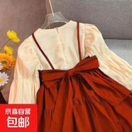 女童假兩件連衣裙2025春季新款兒童韓范童裝裙子洋氣公主禮服裙潮 酒紅色 140