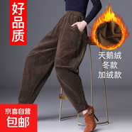 加絨/不加絨燈芯絨褲子2025年冬季新款燈籠褲寬松大碼顯瘦哈倫褲 咖色【加絨加厚】 M 【建議80-100斤】