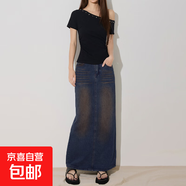 小眾設計感ins牛仔半身長(cháng)裙女春秋季新款顯瘦顯高A字牛仔長(cháng)裙子潮 水泥灰 XS