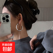 銀針鑲鉆幾何圓圈耳環(huán)氣質(zhì)輕奢高級感耳圈個(gè)性設計冷淡風(fēng)耳飾批發(fā) 28#銀針-銀色褶皺-中號