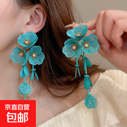 銀針薄紗花朵流蘇耳釘清新森系薄荷綠超仙耳環(huán)小眾夸張?jiān)O(shè)計(jì)感耳飾 13#銀針-常規(guī)-綠色