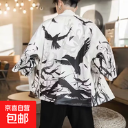 七分袖開(kāi)衫外套夏季薄款潮流道袍中國風(fēng)男士冰絲短袖披風(fēng)男裝衣服 白色+白棉短袖【37號兩件裝】 XL