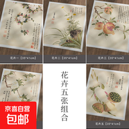 古風(fēng)攝影道具印刷版古風(fēng)小品字畫(huà)花鳥(niǎo)山水裝飾擺件道具高清宣紙平面中國風(fēng)氛圍影樓攝影道具人像 花卉5張組合/約35*41cm