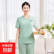 美容師工作服女高端美容院短袖服裝SPA養生館氣質(zhì)按摩技師服套裝 綠色上衣+綠色褲子 4XL