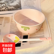 草莓陶瓷碗勺家用高顏值米飯碗少女心甜品碗釉下彩餐具套裝 【2件套】淺粉草莓1碗1勺