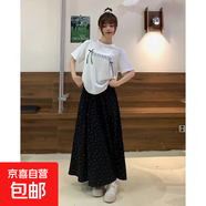 波點半身裙女夏季2025新款高腰a字顯瘦中長款法式小個子白色傘裙 黑色 常規(guī) 小個子專屬145-158cm M 體重96-110斤