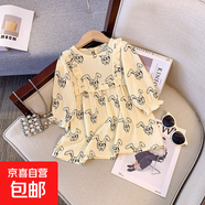 6573韓版童裝小熊印花長袖女童連衣裙秋款甜美荷葉邊圓領(lǐng)兒童短裙 兔子款 120