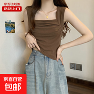 褶皺設(shè)計(jì)感方領(lǐng)背心吊帶女夏甜辣外穿修身短款無(wú)袖上衣KJY#A012# KJY#A012#咖啡色 2XL