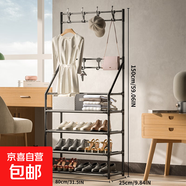 加固鞋柜鞋架子門口結(jié)實家用落地客廳掛包架多層簡易置物衣帽架 4層80黑色（無紡布隔層）