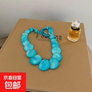 波西米亞圓形漸變貝殼串珠項(xiàng)鏈海邊度假風(fēng)鎖骨鏈頸鏈設(shè)計(jì)感小眾女 項(xiàng)鏈-銀色-藍(lán)色