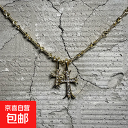 真金電鍍鑲鉆雙十字架項鏈韓國ins設(shè)計感鎖骨鏈冷淡風(fēng)個性項飾女 項鏈-金色（真金電鍍）