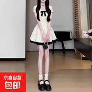 法式氣質(zhì)蝴蝶結波點(diǎn)連衣裙子女夏季2025新款小個(gè)子顯瘦收腰a字裙 杏色 2XL