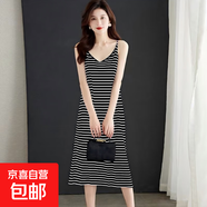 吊帶條紋連衣裙女2025新款顯瘦氣質(zhì)長(zhǎng)裙 9001黑色【裙長(zhǎng)93】 4XL 推薦155-165斤