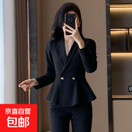 西裝套裝女正裝職業(yè)工作服氣質(zhì)美容院酒店足浴技師珠寶店西服外套 黑色（單件外套） 4XL (建議138-148斤左右)