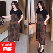 【寬松顯瘦】連衣裙女2025新款中年媽媽裝減齡拼接遮肚新款連衣裙 孔雀紅【專(zhuān)柜高檔品質(zhì)】 5XL 建議150-160斤