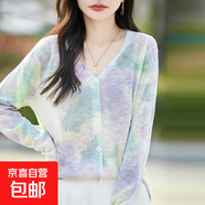 新款印花長袖針織開衫女防曬衣空調(diào)衫外搭披肩上衣/MRAD836-X 嫣紫暈染 XL 125-140斤