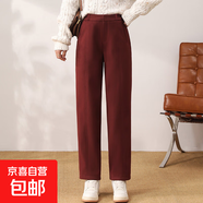 女士長褲秋冬時尚舒適顯瘦百搭秋冬毛呢褲子優(yōu)雅時尚長褲子 酒紅色 M (80-95斤)