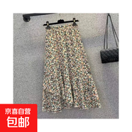 大碼女裝洋氣夏季新款松緊腰碎花半身裙遮胯顯瘦不規則A字裙ZHFS 白色 L 建議100-115斤