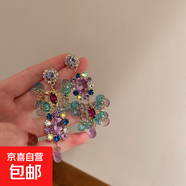 銀針流蘇花朵花卉長款仙女款耳墜耳釘女度假風(fēng)小眾手作夸張耳環(huán)女 5#銀針-紫色不對稱花朵