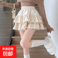 半身裙小個(gè)子秋冬花邊短裙燈芯絨棕色蛋糕裙女蓬蓬裙顯瘦a字裙冬 杏色 均碼