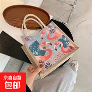 國潮帆布包女民族風(fēng)ins風(fēng)單肩包麻布手提包 火烈鳥(niǎo)
