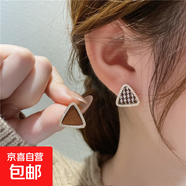 s925銀針幾何三角形布藝復(fù)古耳釘女2023年新款千鳥格設(shè)計感耳飾品 主圖款