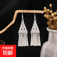 少數民族復古耳環(huán)長(cháng)款流蘇耳鉤樹(shù)葉跳舞晚會(huì )飾品 三角流蘇