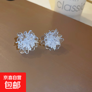 銀針法式花朵愛心珍珠耳釘優(yōu)雅高級感復(fù)古耳環(huán)小眾氣質(zhì)新款耳飾女 32#銀針-花朵-透明色