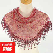韓版女蕾絲碎花三角巾鏤空透氣包頭紗田園復古風(fēng)三角披肩防曬頭巾 酒紅色