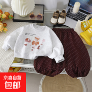 女童秋季新款時(shí)尚兒童女寶寶秋裝衛(wèi)衣波點(diǎn)休閑褲套裝247 F波點(diǎn)衛(wèi)衣套裝-酒紅色 增瑞套裝 130 cm