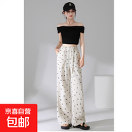 文藝風女褲立體波點松緊腰輕盈舒適寬松顯瘦九分休閑褲女 波點 2XL