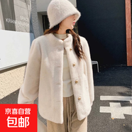 2025年新中式小香風(fēng)仿水貂絨毛毛外套秋冬季皮毛一體環(huán)保皮草大衣 奶茶色 均碼