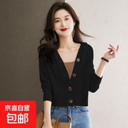 連帽短款毛衣外套女秋冬2025新款帶帽小款針織開(kāi)衫外搭上衣ZT12 黑色 M