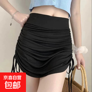 高腰百褶性感純欲半身裙女包臀a字裙抽繩夏季短裙2夜店裙子 黑色有內(nèi)襯 L