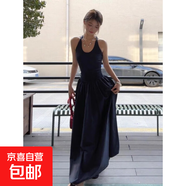 夏季大裙擺a字長(cháng)款法式吊帶連衣裙女夏2025新款長(cháng)裙夏天氣質(zhì)裙子 藏青色 XL 【建議120-130斤】